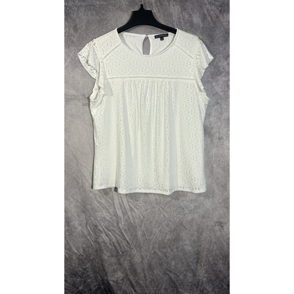 Matty M Ladies' Cotton Popover Top Short Sleeve Tee V-Neck Blouse Ivory Size L - Picture 1 of 12